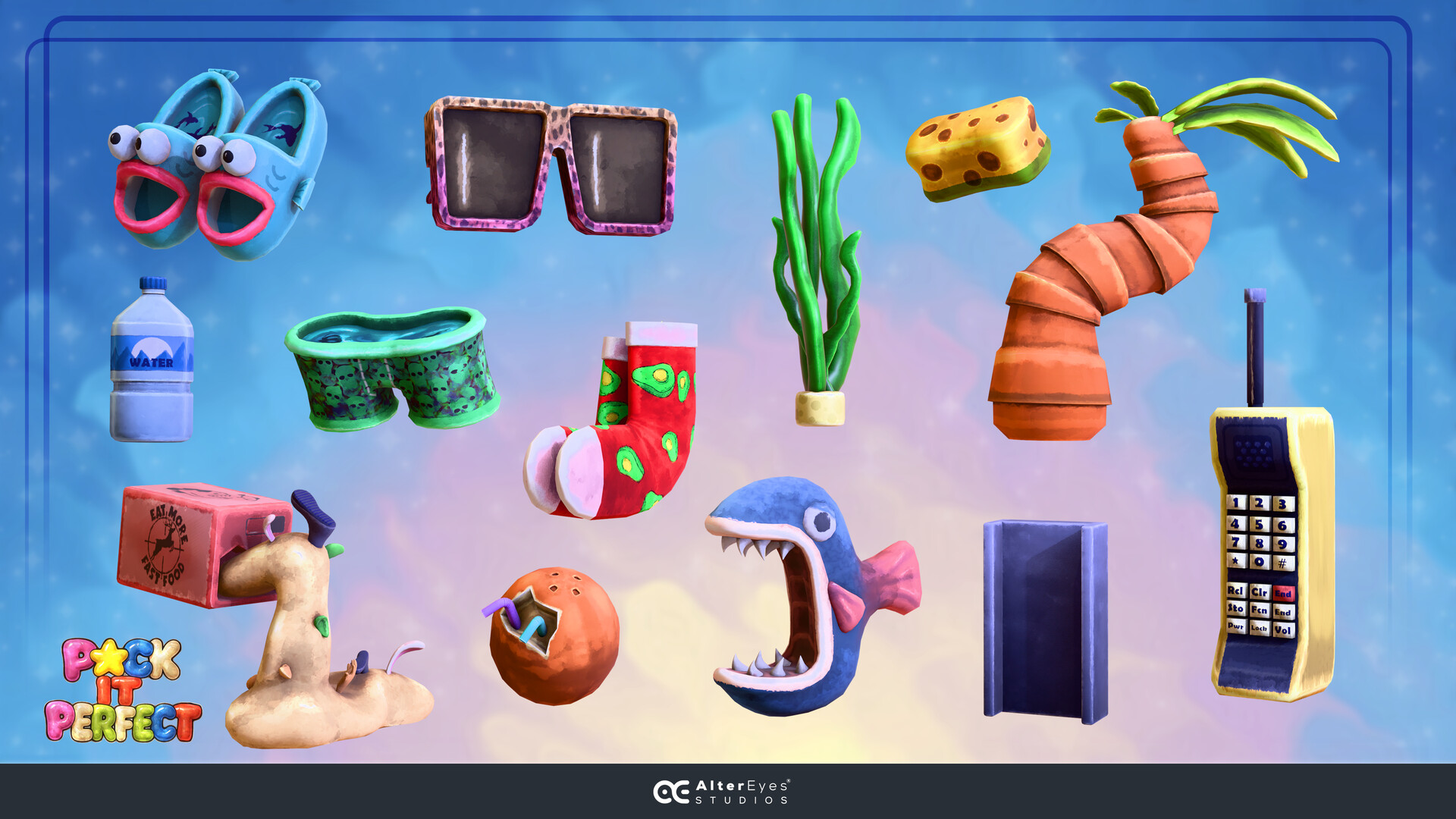 Top-down view of the items and the suitcase
