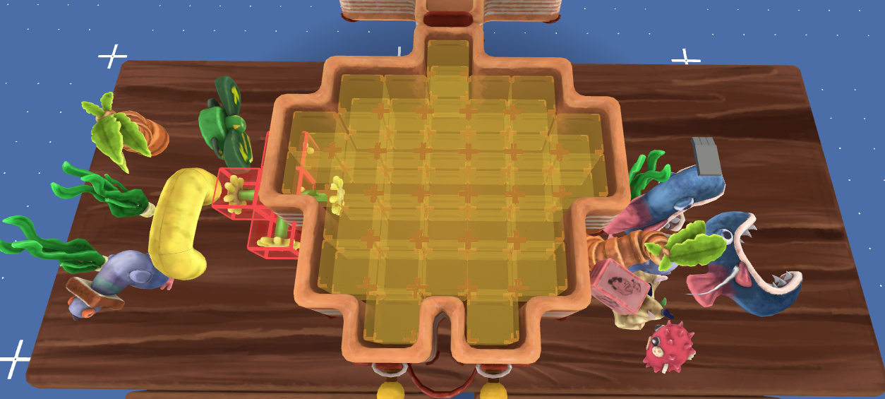 Top-down view of the items and the suitcase